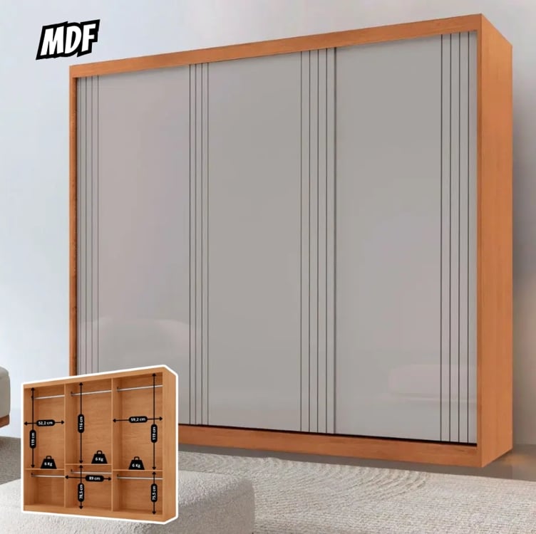 Guarda Roupa Casal Connor 100 MDF 3 Portas de Correr Moderna Mobília Guarda Roupa Casal Connor 100 MDF 3 Portas de Correr Moderna Mobília
