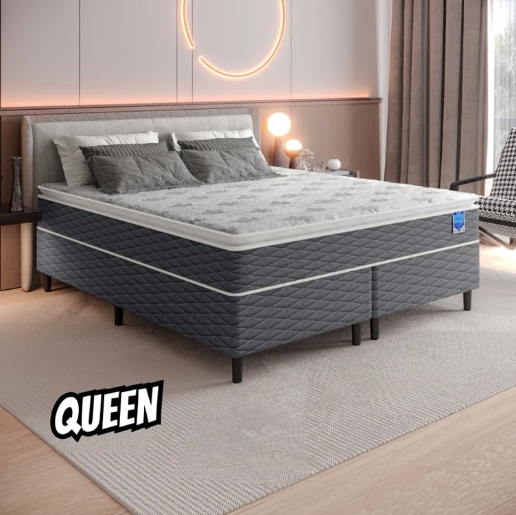 Cama Box Queen Cinza E Colchão Queen Molas Ensacadas Individualmente Bertha 158x198x64 Umaflex Cama Box Queen Cinza E Colchão Queen Molas Ensacadas Individualmente Bertha 158x198x64 Umaflex
