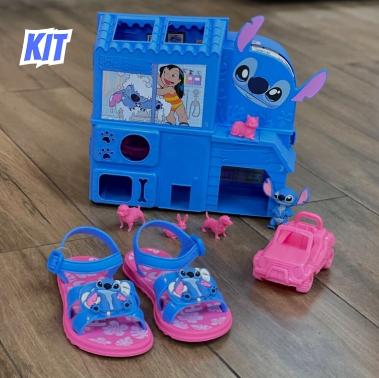 Kit Sandália Para Meninas Stitch Pet Shop Rosa Grendene Kids Kit Sandália Para Meninas Stitch Pet Shop Rosa Grendene Kids