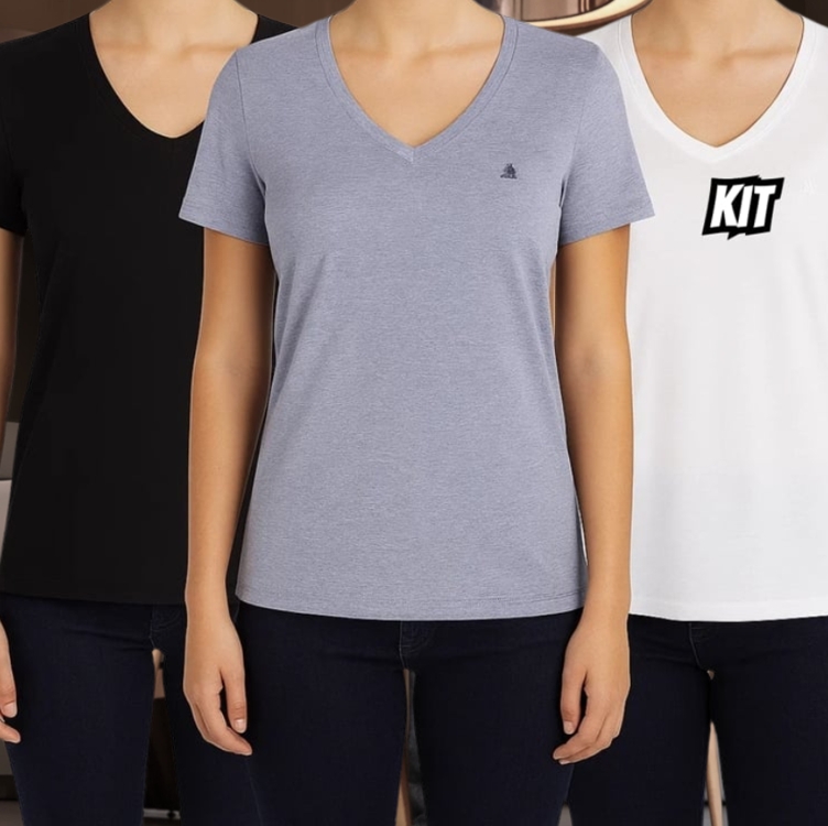 Kit 3 Camisetas Femininas Malha Polo Wear Sortido Kit 3 Camisetas Femininas Malha Polo Wear Sortido