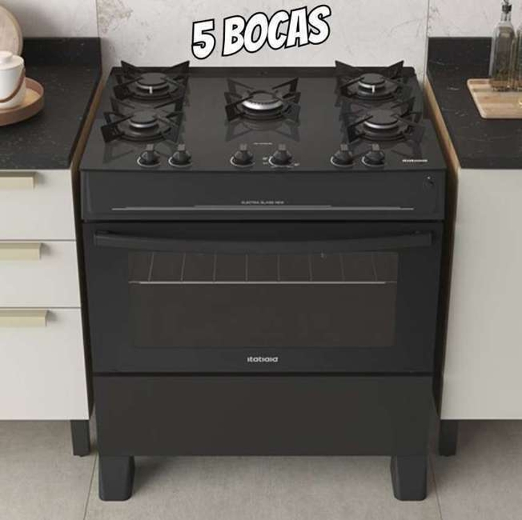 Fogão de Piso Itatiaia 5 Bocas com Mesa de Vidro Electra Glass New Preto – Bivolt Fogão de Piso Itatiaia 5 Bocas com Mesa de Vidro Electra Glass New Preto – Bivolt