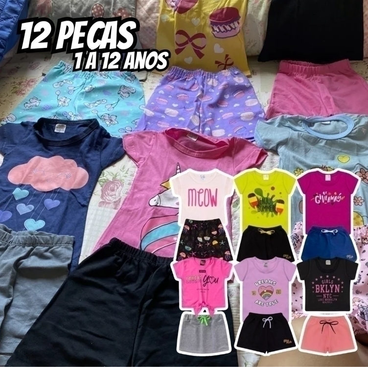 Kit Lote 12 Peças Menina Conjunto Infantil Top Feminino Kit Lote 12 Peças Menina Conjunto Infantil Top Feminino
