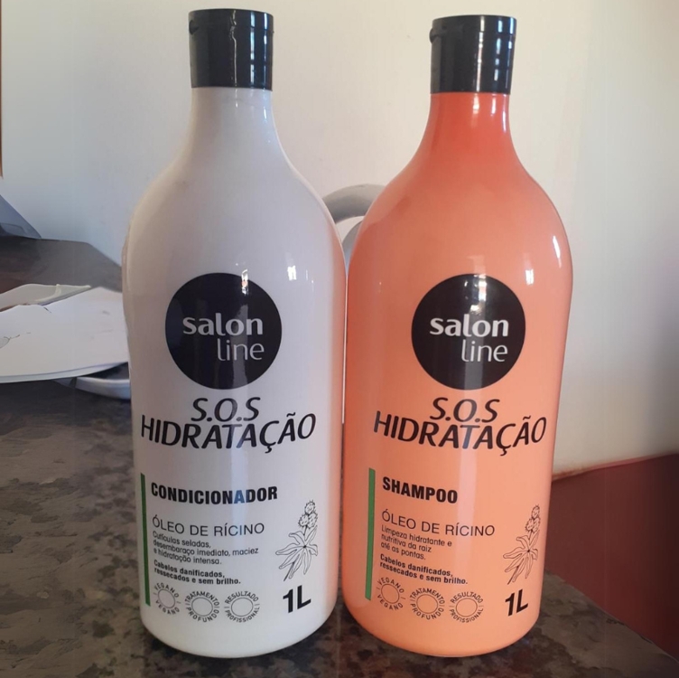 Salon Line, Kit Shampoo e Condicionador, SOS Hidratação, Óleo de Rícino, Vegano - Cabelos Lisos, Ondulados, Cacheados e Crespos, 1 L cada Salon Line, Kit Shampoo e Condicionador, SOS Hidratação, Óleo de Rícino, Vegano - Cabelos Lisos, Ondulados, Cacheados e Crespos, 1 L cada