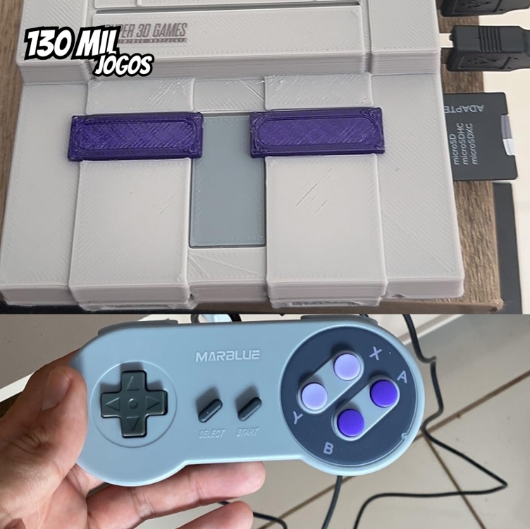 Mini Console Retro Super Nintendo com 130 mil jogos + 2 Controles Super 3D Games Mini Console Retro Super Nintendo com 130 mil jogos + 2 Controles Super 3D Games