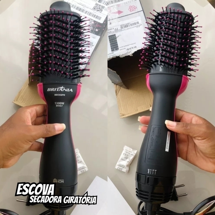 Escova Secadora Britânia Bec02pr Cabo Giratório Bivolt 1300w - Preta E Rosa Escova Secadora Britânia Bec02pr Cabo Giratório Bivolt 1300w - Preta E Rosa