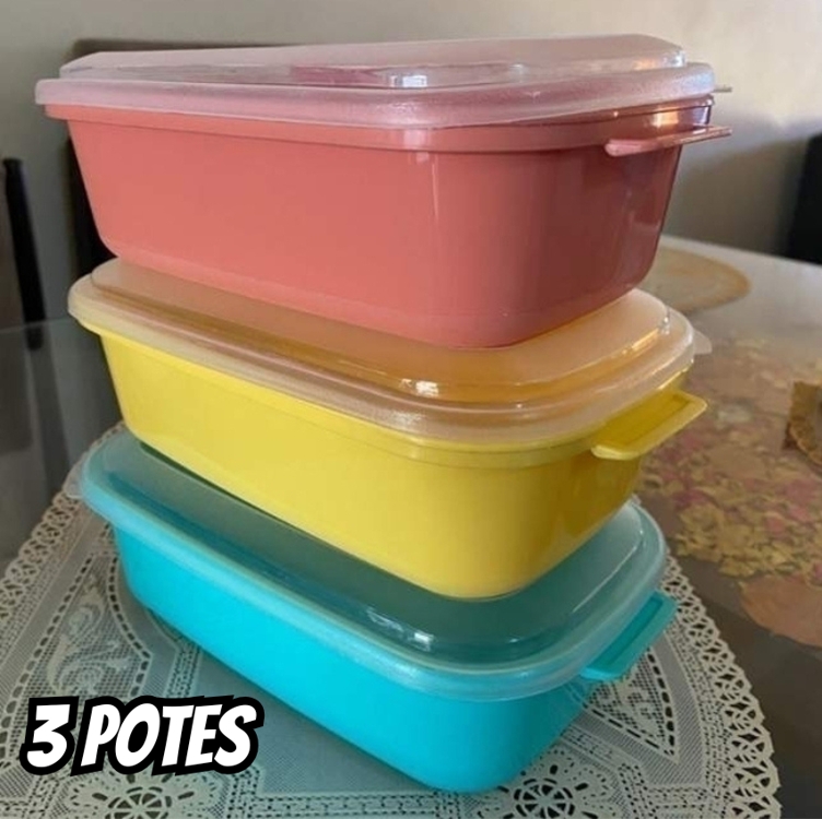 Conjunto Com 3 Potes Plásticos Com Tampa Reversível, Fundo Coral, Verde E Amarelo E Tampa Cristal, Sanremo Conjunto Com 3 Potes Plásticos Com Tampa Reversível, Fundo Coral, Verde E Amarelo E Tampa Cristal, Sanremo