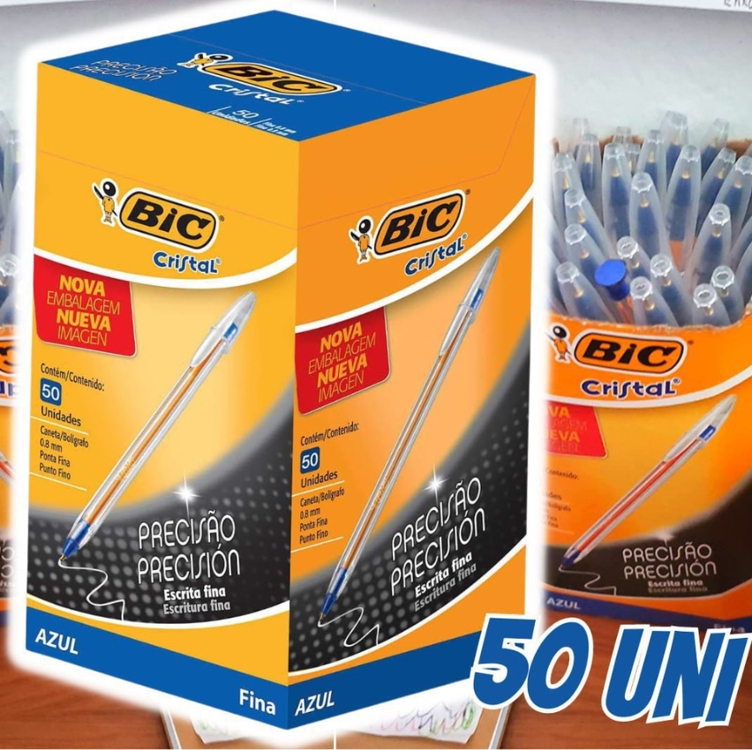 Bic, Caneta Esferográfica Escrita Fina, Cristal Fina, Azul, 50 Unidades Bic, Caneta Esferográfica Escrita Fina, Cristal Fina, Azul, 50 Unidades
