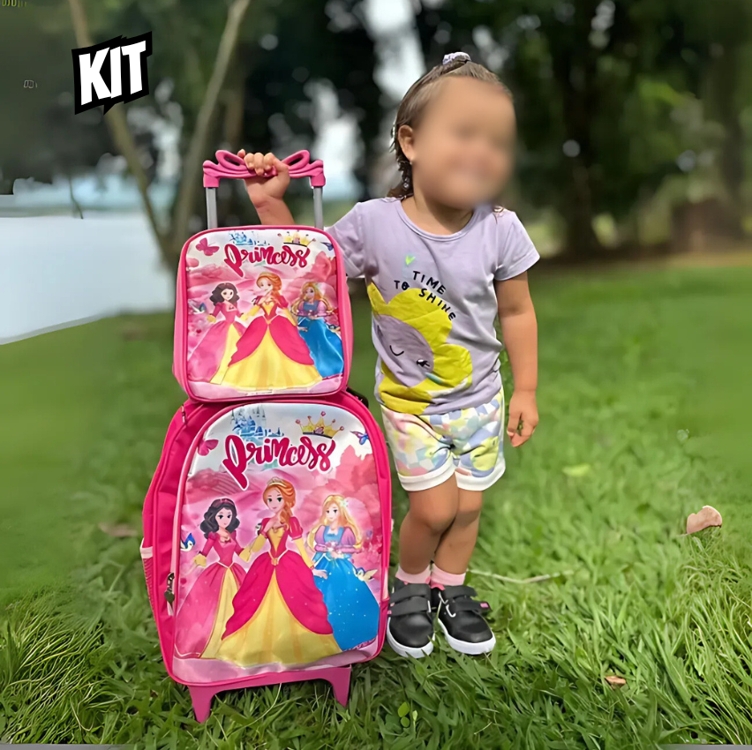 Kit De Mochila Escolar Magic Kids Mochila De Rodinhas Com Estojo E Lancheira Princesas Kit De Mochila Escolar Magic Kids Mochila De Rodinhas Com Estojo E Lancheira Princesas