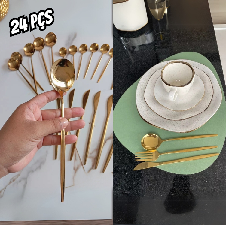 Top Kit De Talheres De Aço Luxo Inoxidável 24 Pcs Faqueiros Top Kit De Talheres De Aço Luxo Inoxidável 24 Pcs Faqueiros