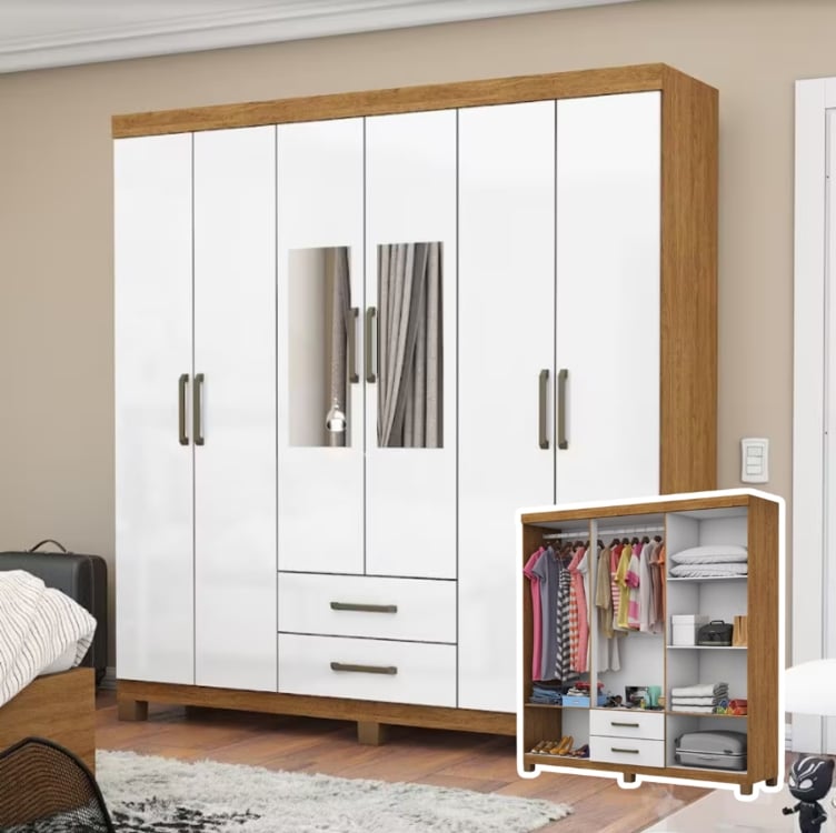 Guarda Roupa Casal A22 6 Portas 2 Gavetas Com Espelho Carioca Móveis Guarda Roupa Casal A22 6 Portas 2 Gavetas Com Espelho Carioca Móveis