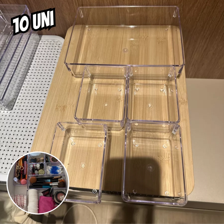 Kit 10 Organizador Modular Gaveta Acrílico Multiuso Cor Transparente Kit 10 Organizador Modular Gaveta Acrílico Multiuso Cor Transparente