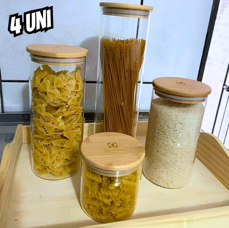 Conjunto De 4 Potes Herméticos Tampa De Bambu Electrolux Conjunto De 4 Potes Herméticos Tampa De Bambu Electrolux