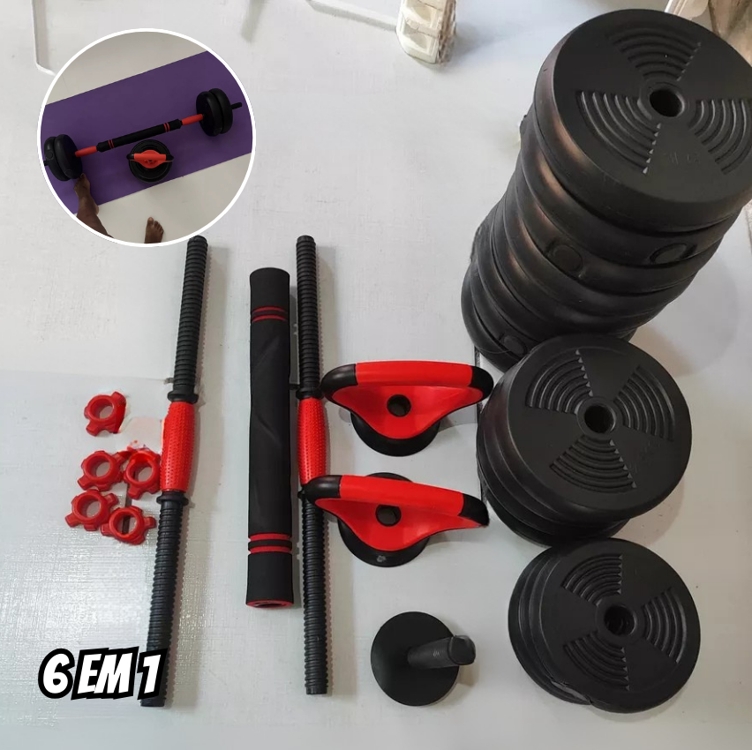 Kit Halteres 6 Em 1 Peso Musculação Até 40kg Ajustável Halter, Kettlebell, Anilha Cor Preto-vermelho Kit Halteres 6 Em 1 Peso Musculação Até 40kg Ajustável Halter, Kettlebell, Anilha Cor Preto-vermelho