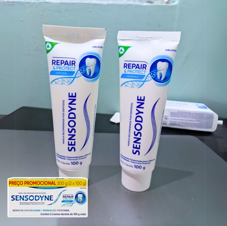 Sensodyne Creme Dental Repair e Protect com Flúor, Reparação Profunda, Alívio da Sensibilidade, 2 unidades, 100g cada Sensodyne Creme Dental Repair e Protect com Flúor, Reparação Profunda, Alívio da Sensibilidade, 2 unidades, 100g cada