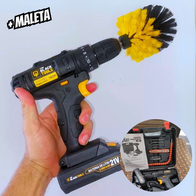 Furadeira Parafusadeira Bateria 21v Biv Impacto con Maleta Cor Preto 110V/220V The Black Tools TB-21P Furadeira Parafusadeira Bateria 21v Biv Impacto con Maleta Cor Preto 110V/220V The Black Tools TB-21P