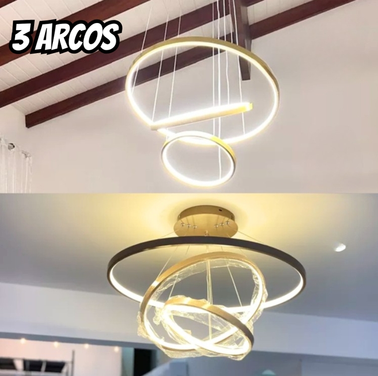 Lustre Led Pendente Moderno 3 Arcos Anéis 92w 60cm 5 Cores 7000k Lustre Led Pendente Moderno 3 Arcos Anéis 92w 60cm 5 Cores 7000k
