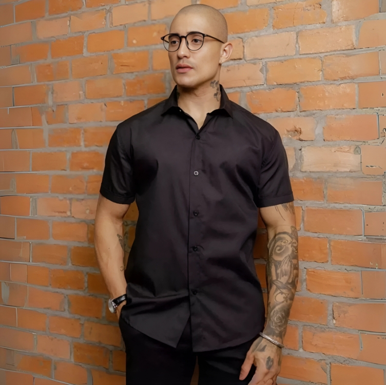 Camisa Social Masculina Gola Italiana Confortável Camisa Social Masculina Gola Italiana Confortável