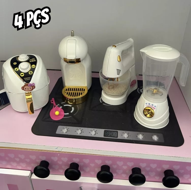 Cozinha Infantil 4 Eletrodomésticos Coleção Princesa Cor Branco e Dourado Cozinha Infantil 4 Eletrodomésticos Coleção Princesa Cor Branco e Dourado