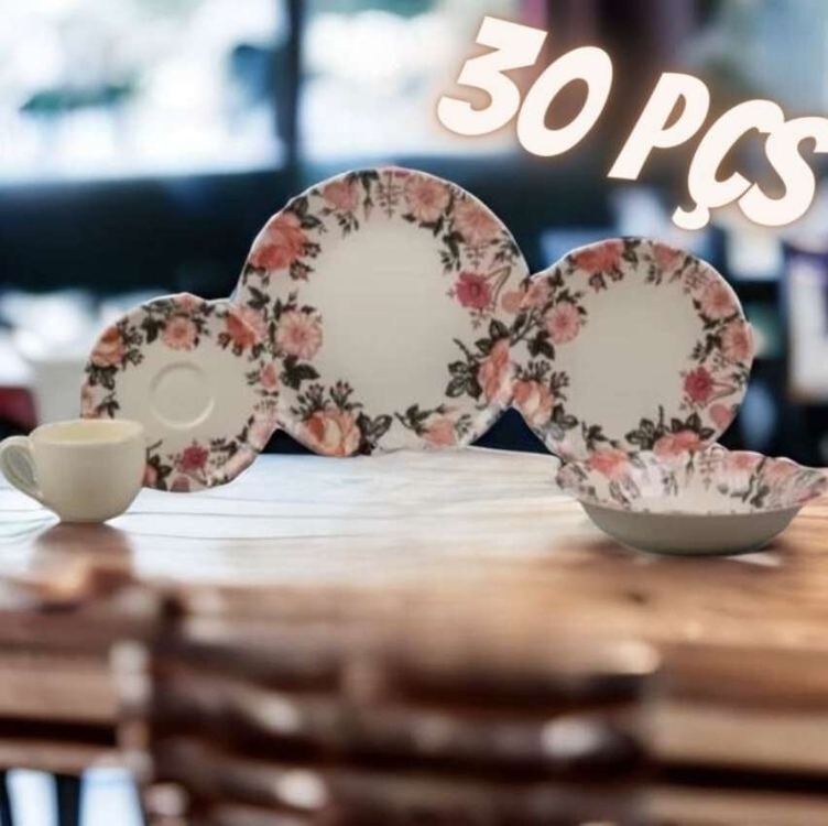 Aparelho de Jantar Chá 30 Peças Haus Cerâmica - Redondo Soho Camelia Aparelho de Jantar Chá 30 Peças Haus Cerâmica - Redondo Soho Camelia