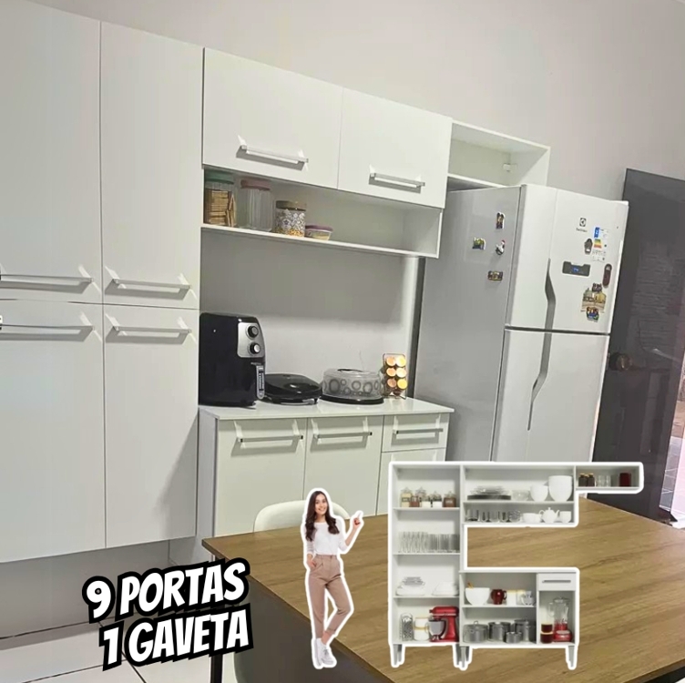 Armário De Cozinha Compacta Completa Madesa Emilly Top Com Armário E Balcão Cor Branco G2007009 Armário De Cozinha Compacta Completa Madesa Emilly Top Com Armário E Balcão Cor Branco G2007009