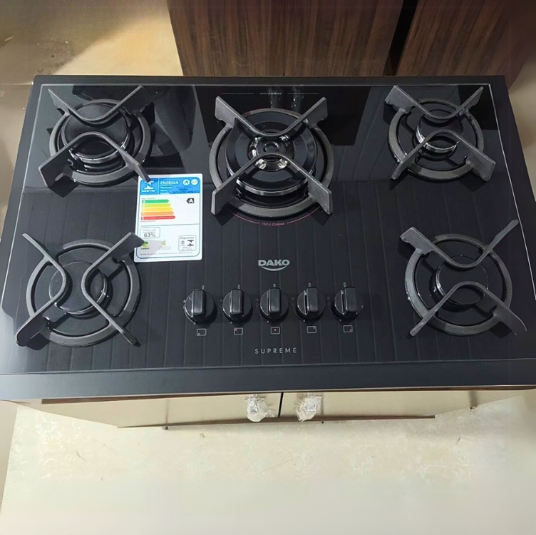 Fogão cooktop a Gás Dako fogão Cooktop embutir preto bivolt 5 queimadores Fogão cooktop a Gás Dako fogão Cooktop embutir preto bivolt 5 queimadores