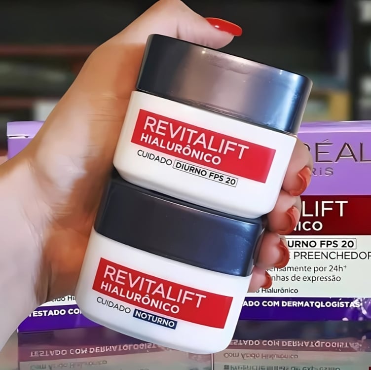 Kit Creme Facial Anti-idade L'Oréal Paris Revitalift Hialurônico Noturno + Diurno FPS 20, 49g Kit Creme Facial Anti-idade L'Oréal Paris Revitalift Hialurônico Noturno + Diurno FPS 20, 49g