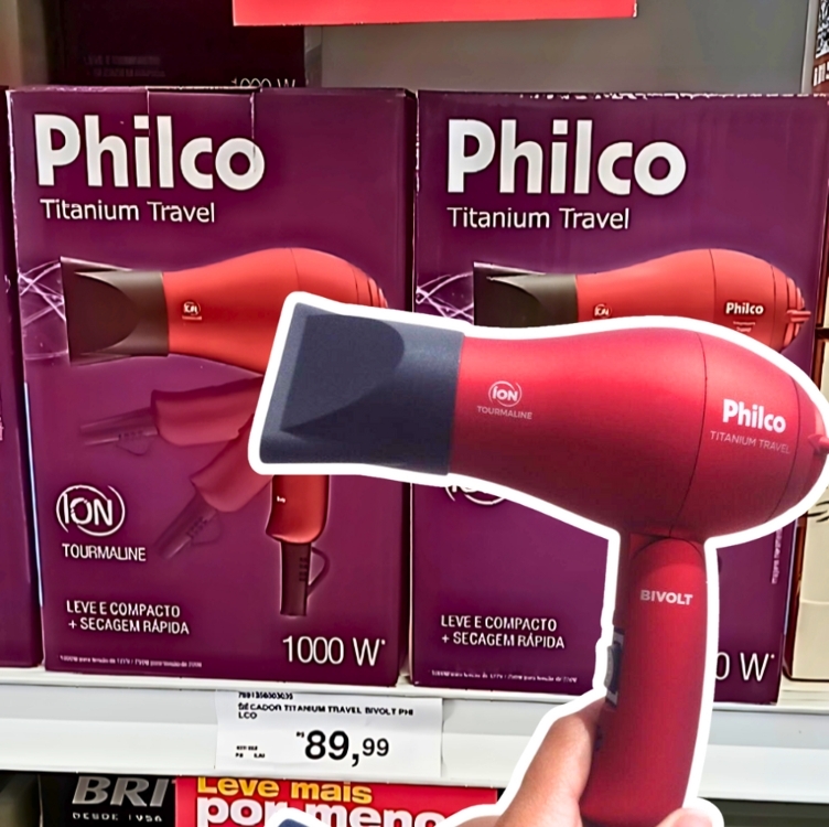 Secador de Cabelos Philco Titanium Travel Vermelho 1000W - Bivolt Secador de Cabelos Philco Titanium Travel Vermelho 1000W - Bivolt