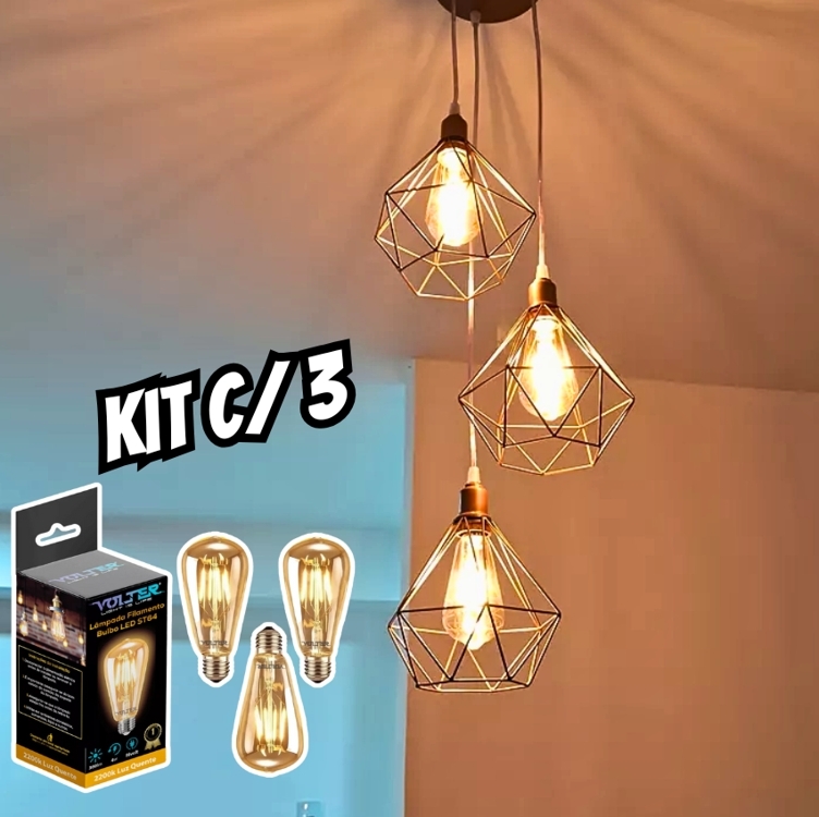 Kit 3 Lâmpada Filamento Led Decorativa Retrô Vintage Âmbar Cor Da Luz Branco-quente 110v/220v Kit 3 Lâmpada Filamento Led Decorativa Retrô Vintage Âmbar Cor Da Luz Branco-quente 110v/220v