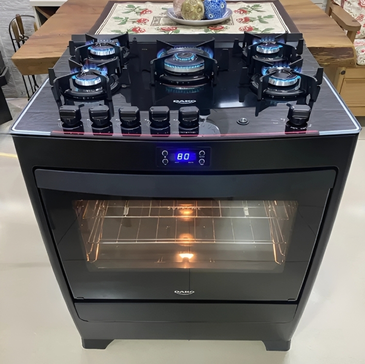Fogão 5 Bocas Preto com Mesa de Vidro e Timer Digital Dako Supreme Black Glass Bivolt Fogão 5 Bocas Preto com Mesa de Vidro e Timer Digital Dako Supreme Black Glass Bivolt