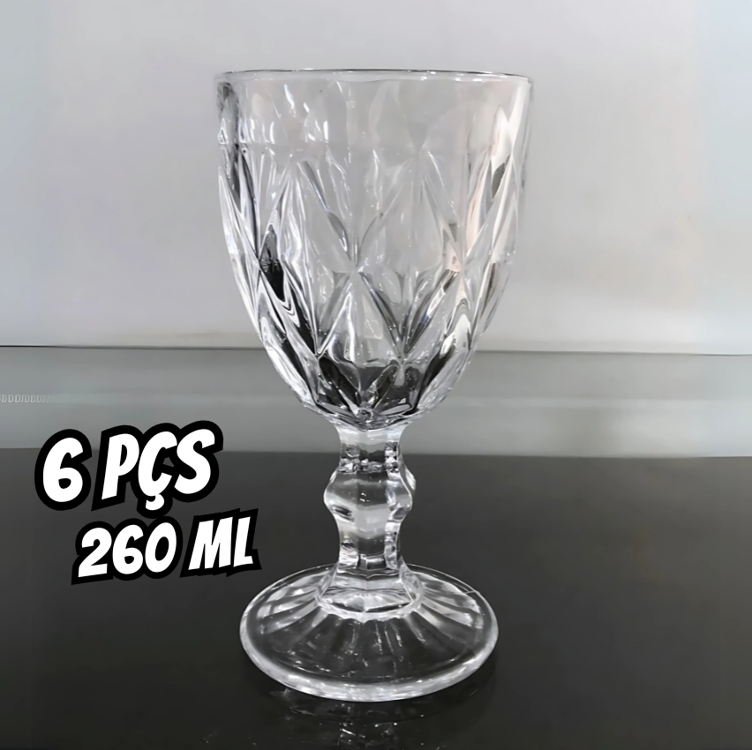 Jogo De Taças Diamante De Vidro 6 Peças 260ml Água Suco Jogo De Taças Diamante De Vidro 6 Peças 260ml Água Suco