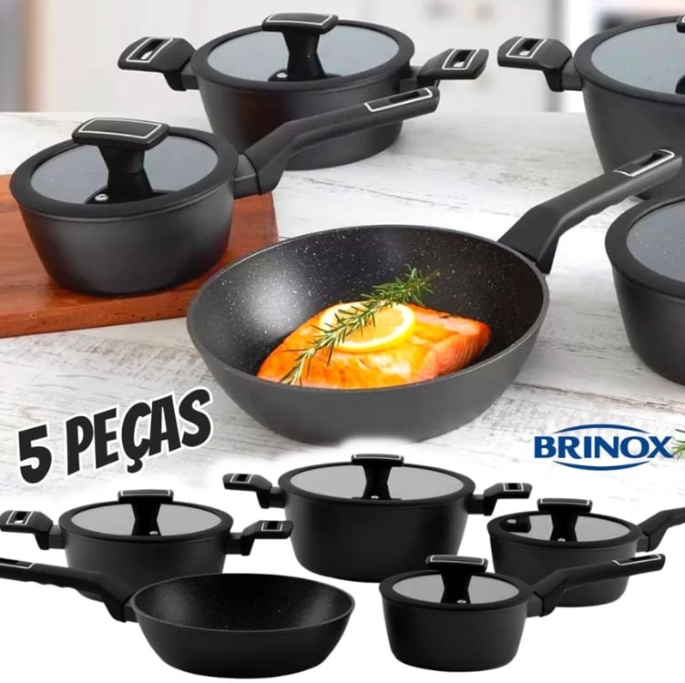 Jogo De Panelas Brinox Revestimento Cerâmico De Alumínio Preto 5 Peças Carbon Ceramic Life Jogo De Panelas Brinox Revestimento Cerâmico De Alumínio Preto 5 Peças Carbon Ceramic Life