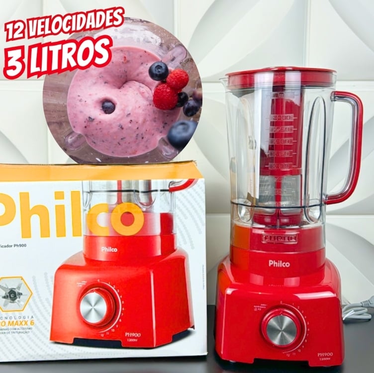 Liquidificador Ph900 Com 12 Velocidades E Pulsar Potência De 1200w Cor Vermelho Philco 127v Liquidificador Ph900 Com 12 Velocidades E Pulsar Potência De 1200w Cor Vermelho Philco 127v