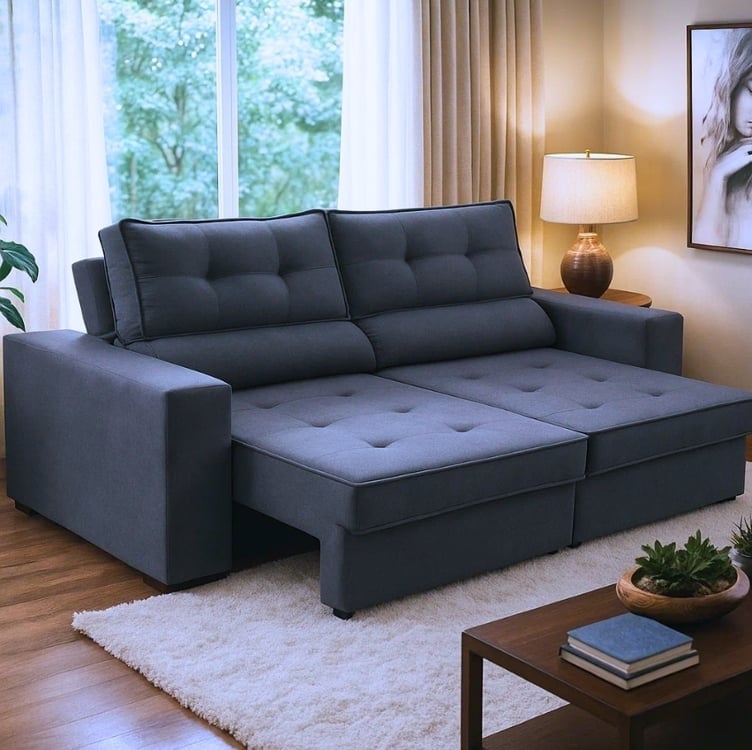 Sofá Ret Reclinável 2 Lug 1,70m Com Molas Mirela Suede Cinza Sofá Ret Reclinável 2 Lug 1,70m Com Molas Mirela Suede Cinza