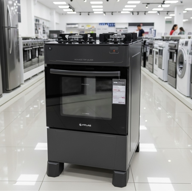 Fogão 4 Bocas Atlas Mônaco Top Glass Automático Mesa De Vidro Preto