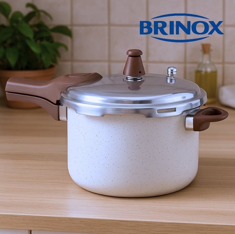 Brinox - Panela de Pressão 4,2L Antiaderente Ceramic Life com Fundo de Indução Pressure - Vanilla Brinox - Panela de Pressão 4,2L Antiaderente Ceramic Life com Fundo de Indução Pressure - Vanilla