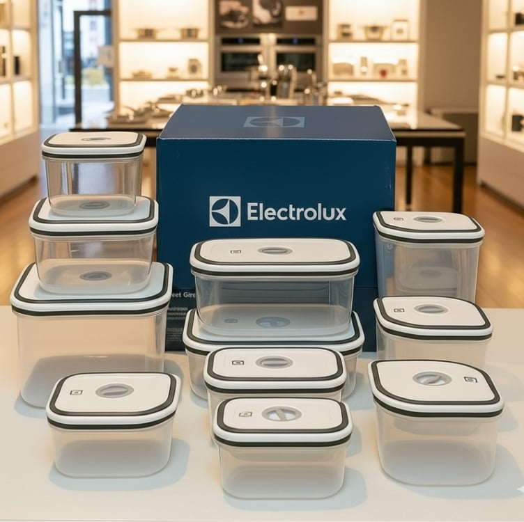 Electrolux Kit 12 Potes Herméticos De Plástico Retangulares, Multiuso, Vedação Silicone, Bpa Free, Porta Mantimentos, Empilháveis Cinza
