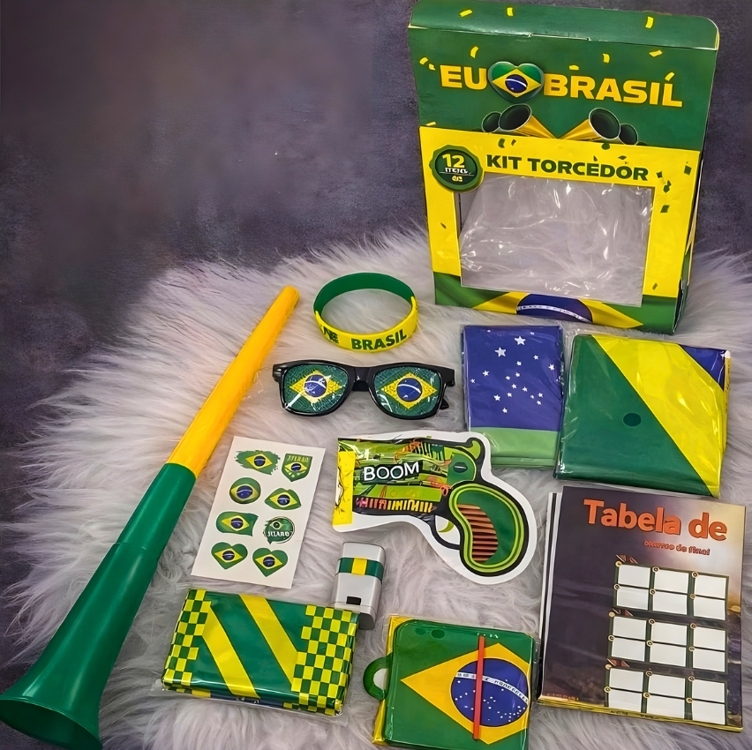 Kit Torcida Brasil Copa 2026 - Bandeira, Vuvuzela E Mais