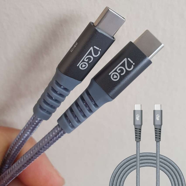 Cabo USB-C + USB-C I2GO 2m 3A Nylon Trançado Chumbo - I2GO PRO Cabo USB-C + USB-C I2GO 2m 3A Nylon Trançado Chumbo - I2GO PRO
