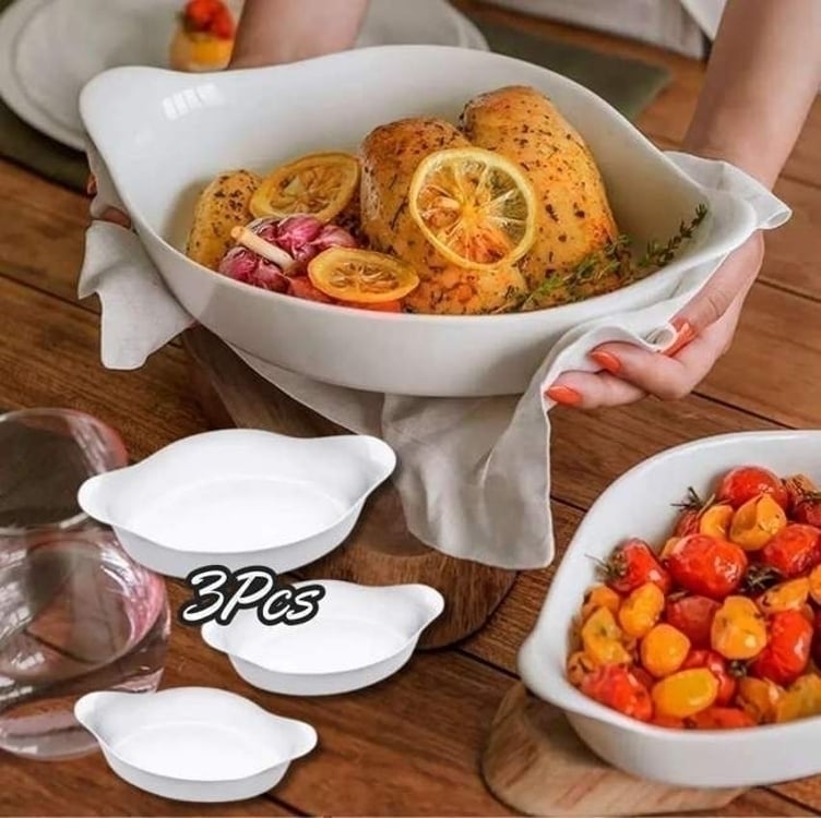 Marinex Conjunto De Assadeiras Oval Opaline 3 Peças Branco Marinex Conjunto De Assadeiras Oval Opaline 3 Peças Branco