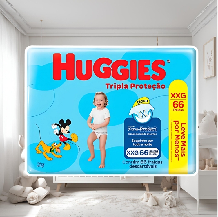 Huggies Fraldas Descartáveis Tripla Proteção 66 unidades (XXG) Huggies Fraldas Descartáveis Tripla Proteção 66 unidades (XXG)