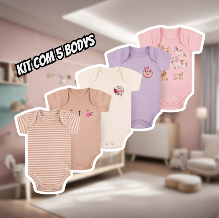 5 Kit Conjunto Manga Curta Bodie Body Infantil Bebe Nenem 5 Kit Conjunto Manga Curta Bodie Body Infantil Bebe Nenem