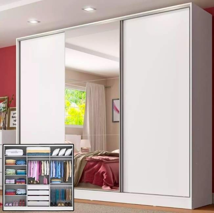 Guarda Roupa Casal 100% MDF Madesa Zurique 3 Portas de Correr com Espelho - Branco Guarda Roupa Casal 100% MDF Madesa Zurique 3 Portas de Correr com Espelho - Branco