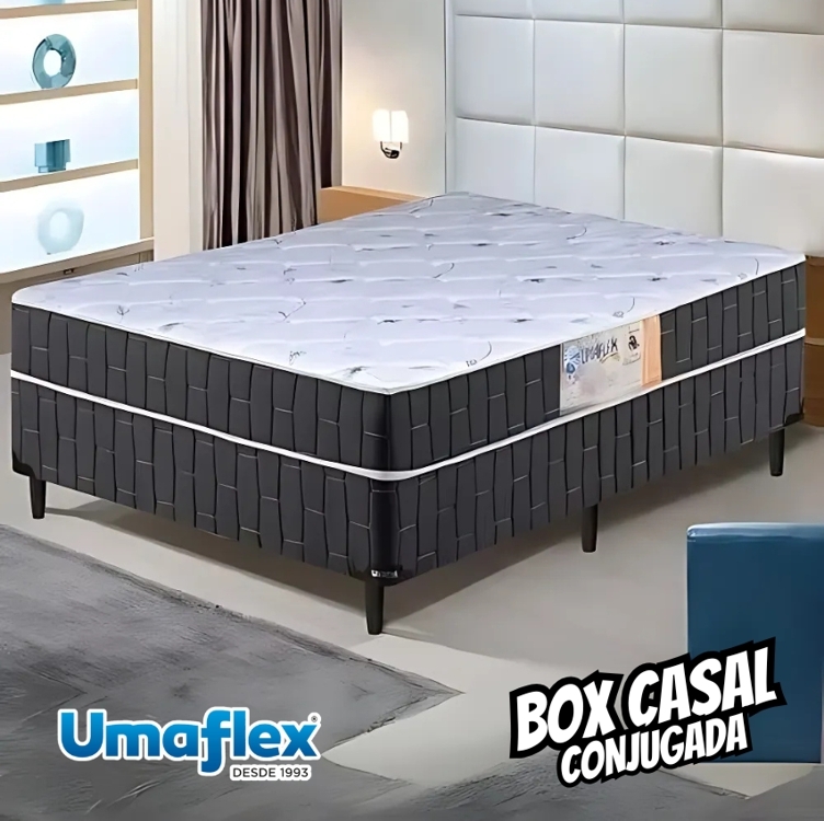 Cama Box Casal Conjugado Granada Umaflex Preto e Branco Flor Cama Box Casal Conjugado Granada Umaflex Preto e Branco Flor