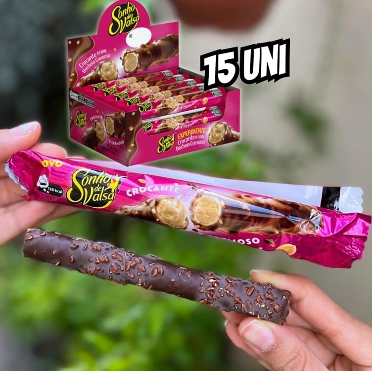 Stick Wafer Recheado Sonho de Valsa display com 15 unidades de 25g Stick Wafer Recheado Sonho de Valsa display com 15 unidades de 25g
