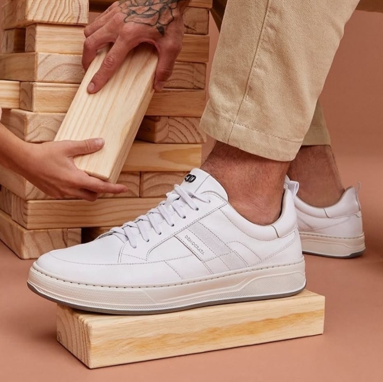 Tênis Couro Democrata Bold Masculino - Creme+Branco Tênis Couro Democrata Bold Masculino - Creme+Branco