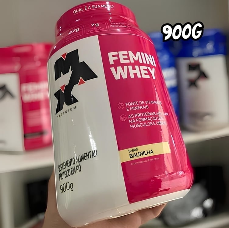 Femini Whey Protein Sabor Baunilha Pote 900g Suplemento Academia Max Titanium Femini Whey Protein Sabor Baunilha Pote 900g Suplemento Academia Max Titanium