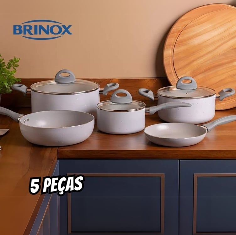 Jogo De Panelas 5 Peças Ceramic Life Marble Blend Brinox Cor Cinza Jogo De Panelas 5 Peças Ceramic Life Marble Blend Brinox Cor Cinza