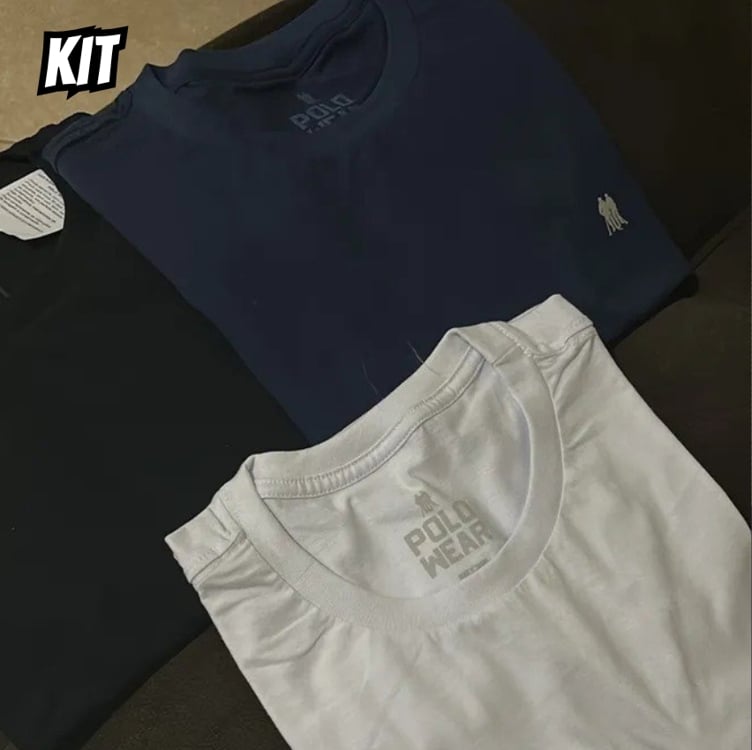 Kit 3 Camisetas Masculinas 100% Algodão Polo Wear Sortido Kit 3 Camisetas Masculinas 100% Algodão Polo Wear Sortido