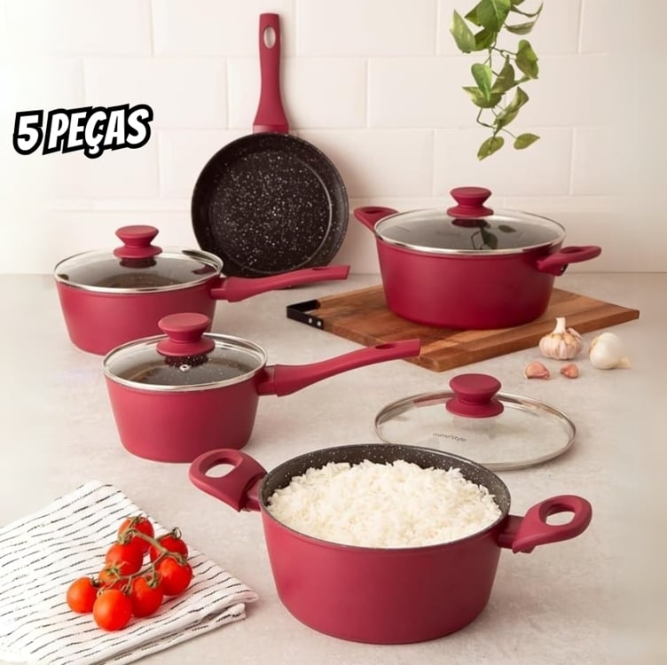 Conjunto De Panelas Rubi 5 Peças Indução Cerâmica Mimo Style Conjunto De Panelas Rubi 5 Peças Indução Cerâmica Mimo Style