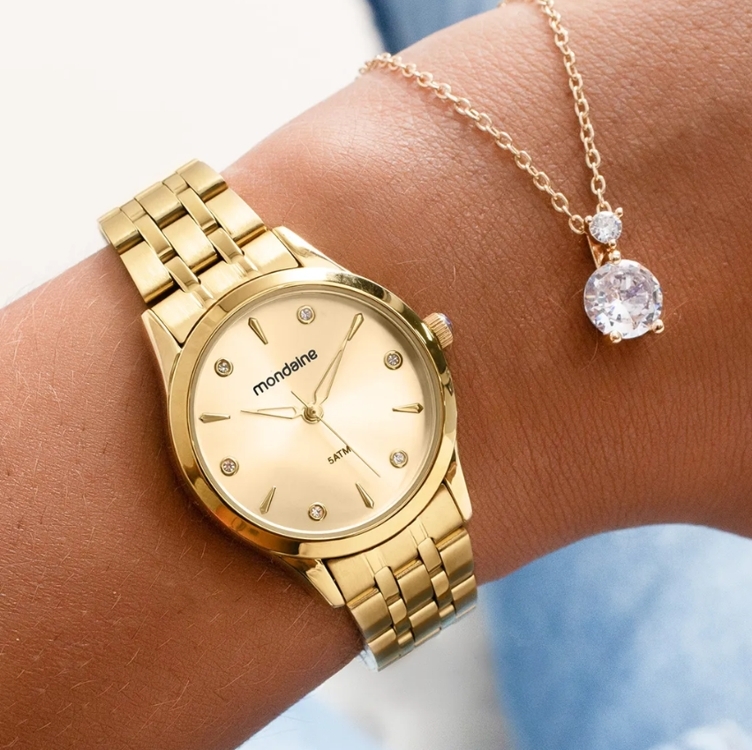 Kit Relógio Mondaine Feminino Dourado com Colar e Brincos 32610LPMKDE1K1 Kit Relógio Mondaine Feminino Dourado com Colar e Brincos 32610LPMKDE1K1